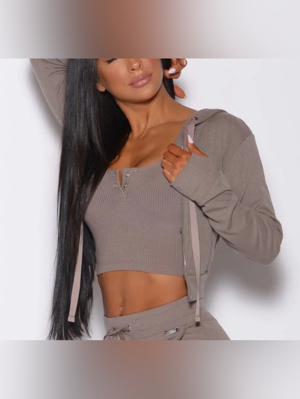 Bombshell Sportswear Taupe Ribbed Jacket